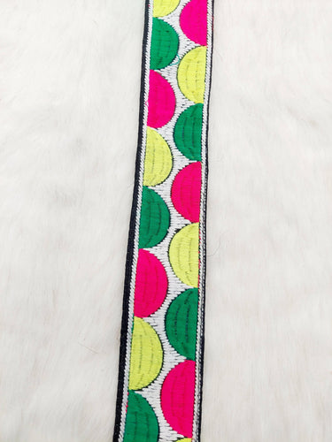 Geometric Semi Circle Embroidery Lace Trim, Sari Border, Trim by 3 Yards